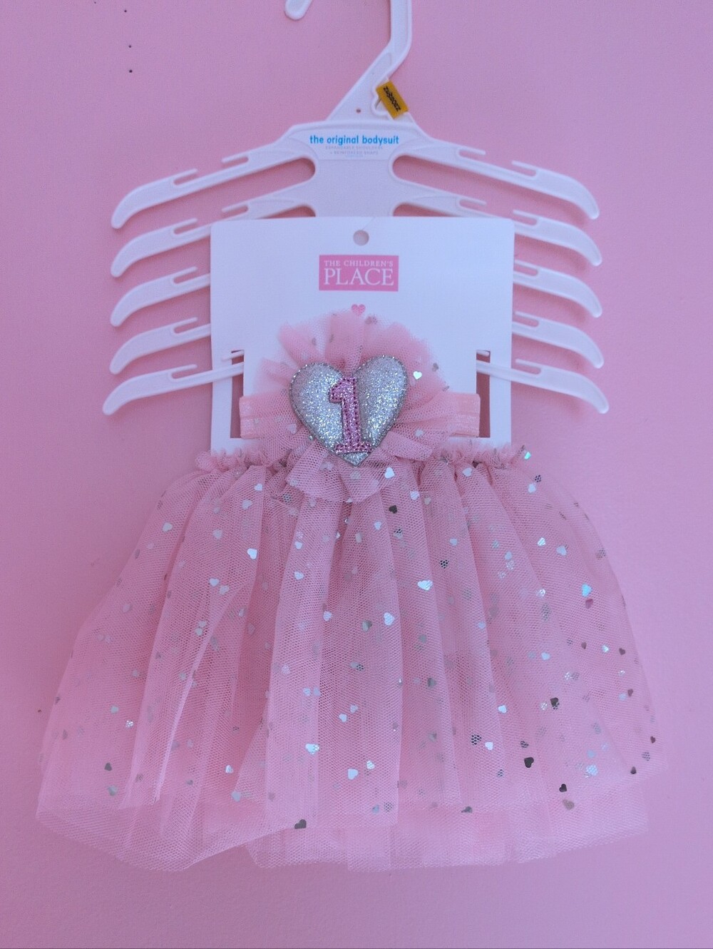 Baby Girl Pink 1st Birthday Tutu Set Silver Glitter/Metallic Foil Heart Applique